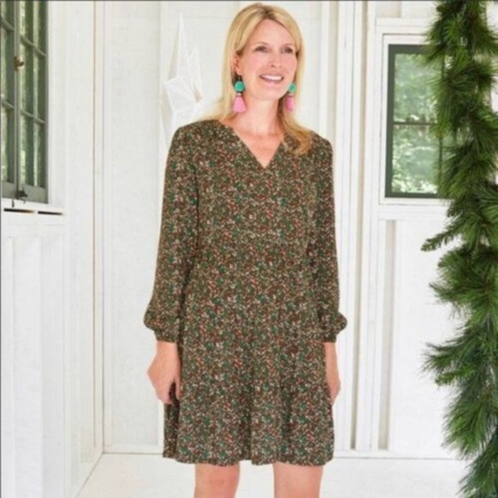 Matilda Jane Small S Fabulously Floral Green Pink Tiered Mini Tunic Dress Boho